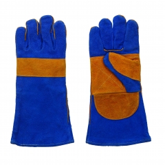 Newest Reinforced Men Cheap Blue cow split leather welding gloves
