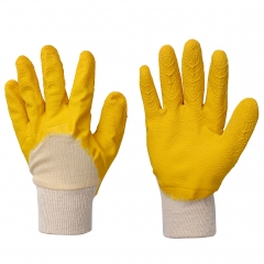 White jersey liner latex yellow  Wave crinkle coated latex fully  Dipped working gloves