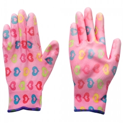 Garden gloves,  polyester  Printing shell,PU coated