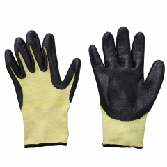 Black foamed nitril with yellow  Kevlar shell work gloves