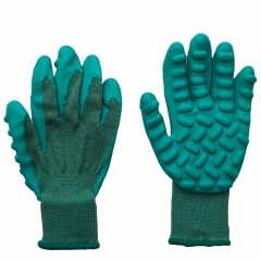 Anti vibration green latex coated  With foam dots on the palm, 10g  Green cotton shell and knit cuff gloves
