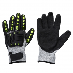 TPR gloves, HPPE knit cut resistant  Level 5,nitrile coated on palm and sandy  Finish, anti impact TPR on back, palm  gloves